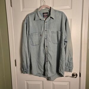 Vtg Denim Bugle Boy Size XXL Y2K Grunge Work Shirt 90s Y2K‎ Oversized Thrashed